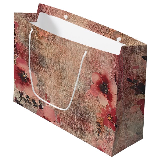 Bolsa De Regalo Grande Estampado de lino floral rústico rosado (6) (Angulo Anverso)