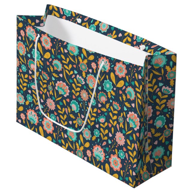 Bolsa De Regalo Grande Estampado de plores del arte popular (Angulo Anverso)