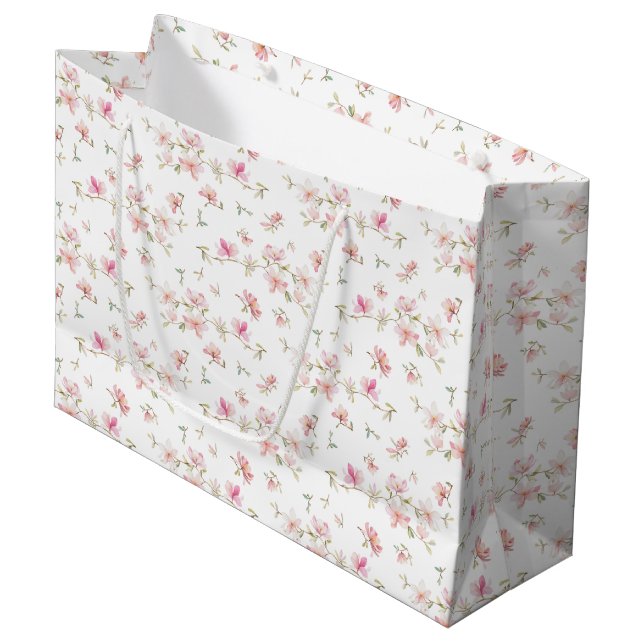 Bolsa De Regalo Grande Estampado de plores rosado suave de la acuarela (Angulo Anverso)