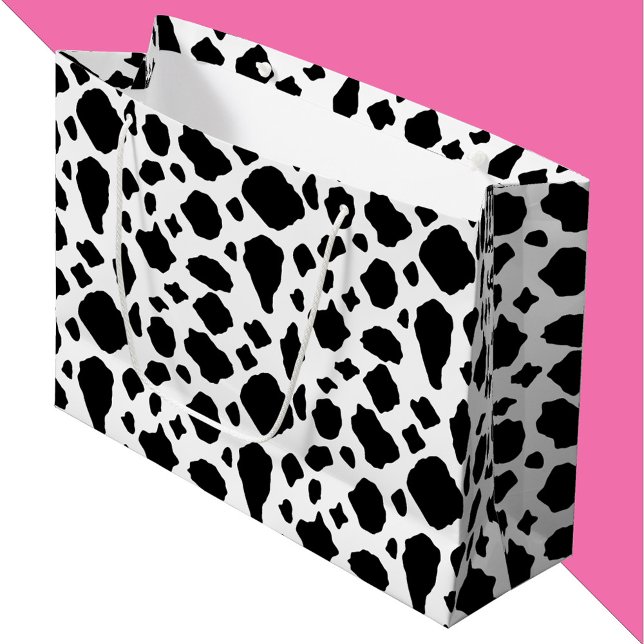 Bolsa De Regalo Grande Estampado de vaca negro y blanco (A gift bag with a black and white cow pattern.)