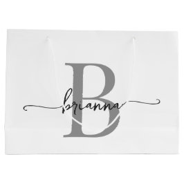 Bolsa De Regalo Grande Estilizado Monograma Inicial Script Moderno Blanco