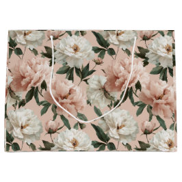 Bolsa De Regalo Grande Estilo floral blanco de peonía con rubor femenino