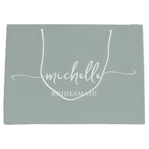 Bolsa De Regalo Grande Estilo Sage Green Moda Gold Monograma Script