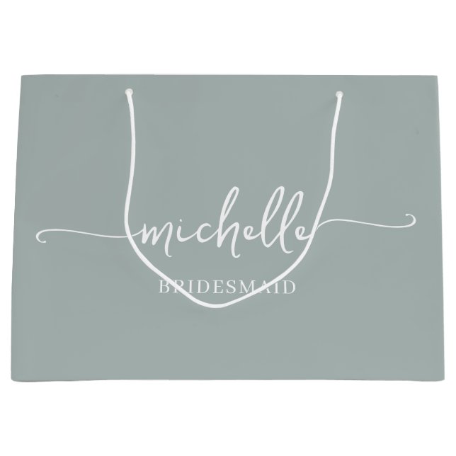 Bolsa De Regalo Grande Estilo Sage Green Moda Gold Monograma Script (Anverso)