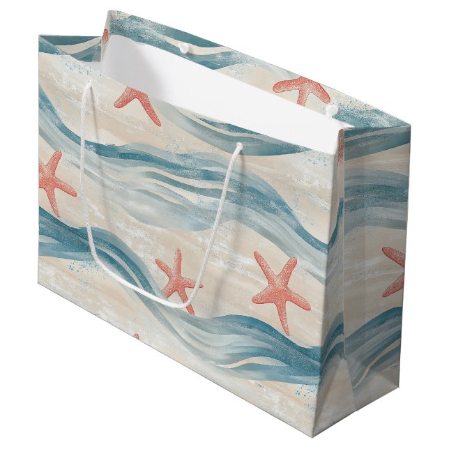 Bolsa De Regalo Grande Estrella de mar costera sobre patrón de olas de ar (Angulo Anverso)