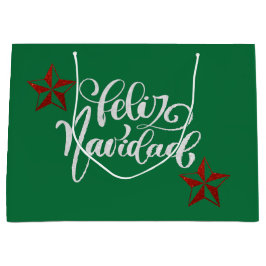 Bolsa De Regalo Grande Estrella de Navidades del Purpurina Rojo