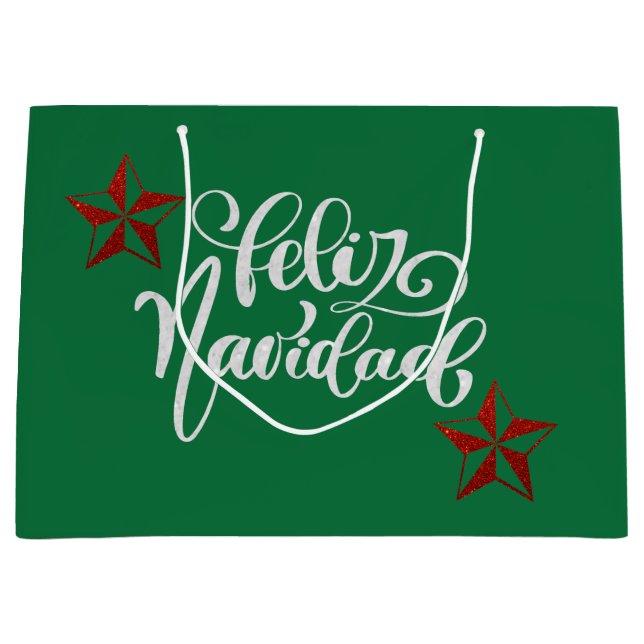 Bolsa De Regalo Grande Estrella de Navidades del Purpurina Rojo (Anverso)