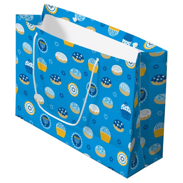 Bolsa De Regalo Grande Estrella judía de Chanukah Cupcakes Blue (Angulo Anverso)