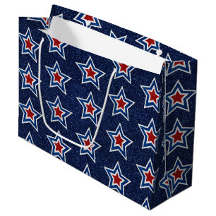 Bolsa De Regalo Grande Estrella Roja, Blanca y Azul con Brillo del 4 de J