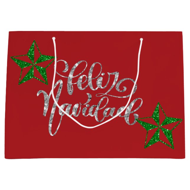 Bolsa De Regalo Grande Estrella verde Purpurina Navidad (Anverso)