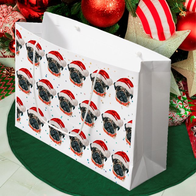 Bolsa De Regalo Grande Estrellas de Navidades de raza de perro de pug (Subido por el creador)