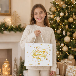 Bolsa De Regalo Grande Estrellas Elegantes de Navidad en Dorado
