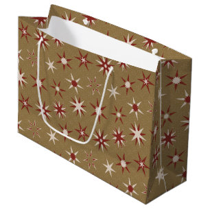 Bolsa De Regalo Grande Estrellas Geo Rojas de Navidad - sobre patrón dora