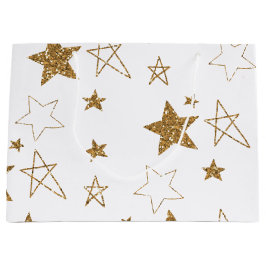 Bolsa De Regalo Grande Estrellas Purpurinas de oro
