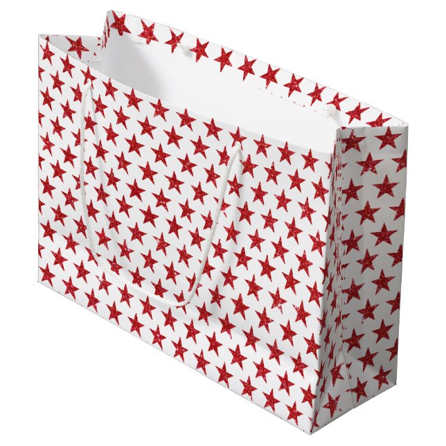 Bolsa De Regalo Grande Estrellas purpurinas rojas (Angulo Anverso)