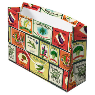 Bolsa De Regalo Grande Etiquetas vintage de productos enlatados-Verduras
