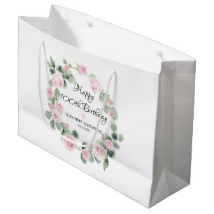 Bolsa De Regalo Grande Eucalyptus Floral Rosa Wreath 100 cumpleaños