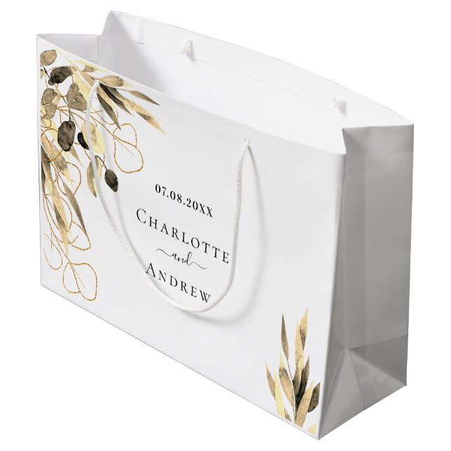Bolsa De Regalo Grande Eucalyptus nombres dorados otoño boda (Angulo reverso)