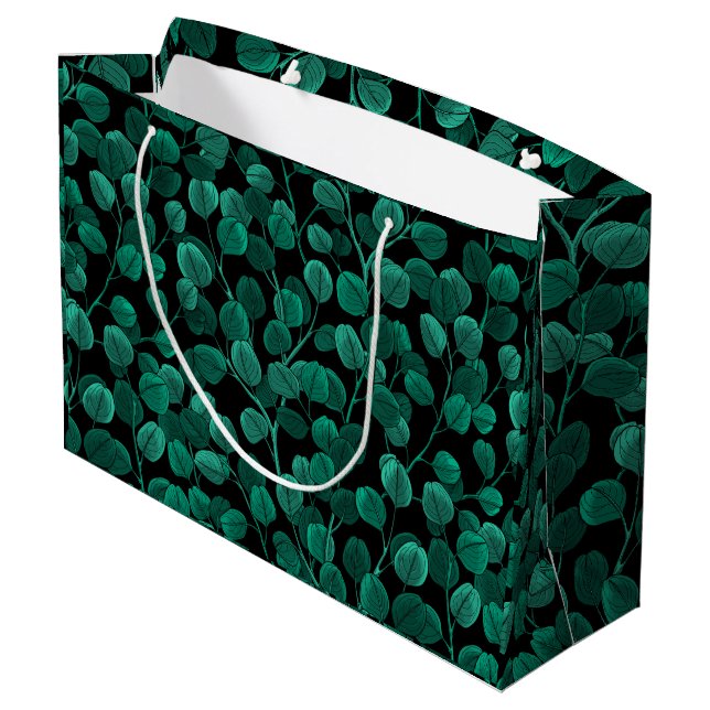 Bolsa De Regalo Grande Eucalyptus sobre negro (Angulo reverso)