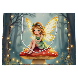 Bolsa De Regalo Grande Fairy on a Mushroom in Enchanted Forest Christmas