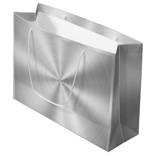 Bolsa De Regalo Grande Falsa plata brillante metálica elegante