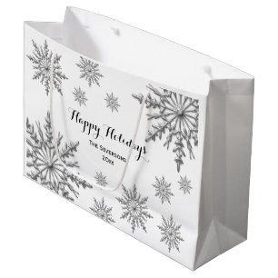 Bolsa De Regalo Grande Falsos copos de nieve de plata del invierno buenas
