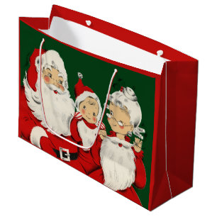 Bolsa De Regalo Grande Familia Retro Santa de Mitad de Siglo – Kitsch Cla