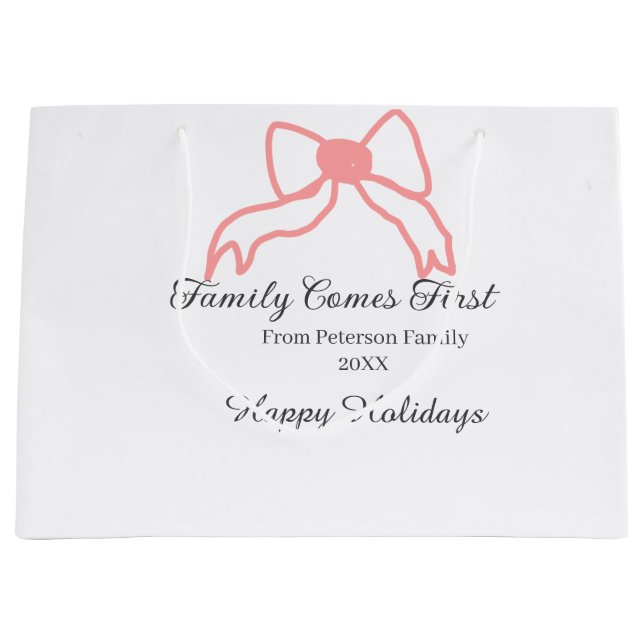 Bolsa De Regalo Grande Family comes first red bow family name holidays (Anverso)