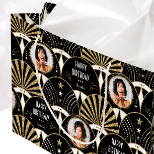 Bolsa De Regalo Grande Fanático Art Deco Cumpleaños Faux Purpurina Foto N