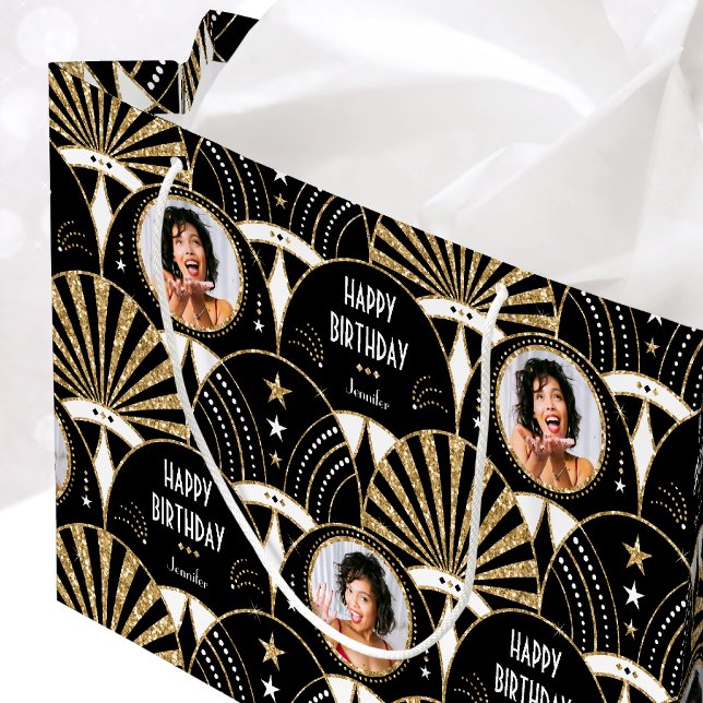 Bolsa De Regalo Grande Fanático Art Deco Cumpleaños Faux Purpurina Foto N (Subido por el creador)