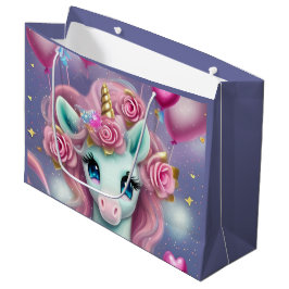 Bolsa De Regalo Grande Fantasía Bebé Blanco Unicornio con corazón rosa
