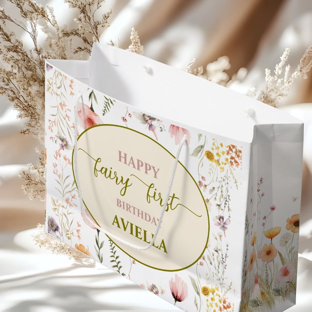 Bolsa De Regalo Grande Fantasía hadas de flor silvestre primer cumpleaños (Subido por el creador)