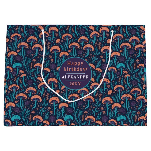 Bolsa De Regalo Grande Fantasía Whimsical Woodland Purple Mushroom Patter (Anverso)