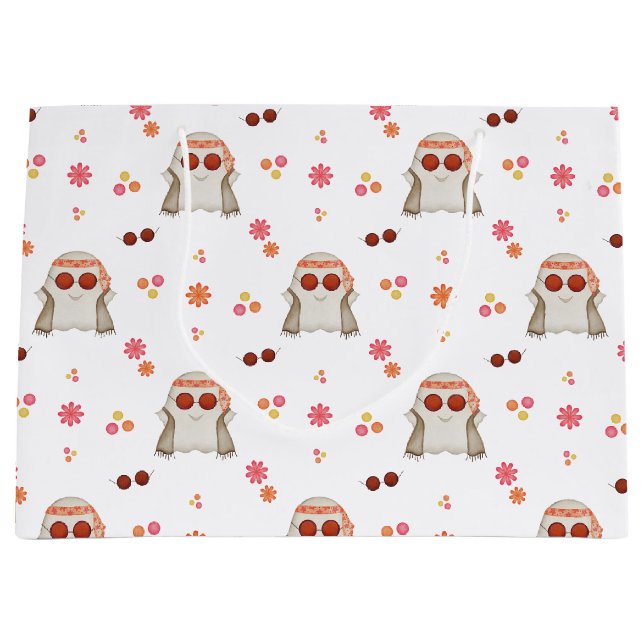 Bolsa De Regalo Grande Fantasma floral Retro Halloween Cute Niños (Anverso)