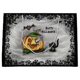 Bolsa De Regalo Grande Fantasma, Gato, Bat y Calabaza, ¡Feliz Halloween!
