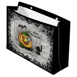 Bolsa De Regalo Grande Fantasma, Gato, Bat y Calabaza, ¡Feliz Halloween!