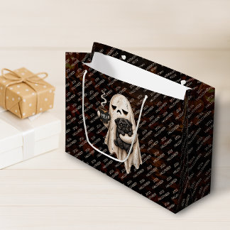 Bolsa De Regalo Grande Fantasma Gruñón Sosteniendo Perro Pug Negro Meh Ha