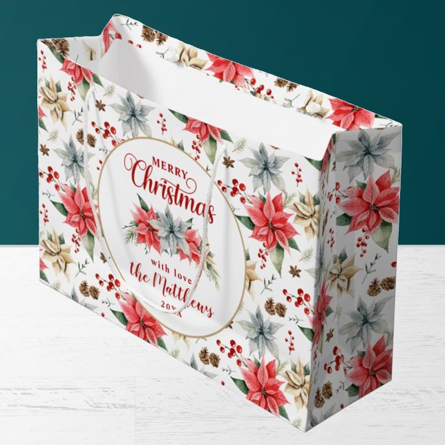 Bolsa De Regalo Grande Farmhouse Poinsettia Rustic Merry Christmas (Subido por el creador)