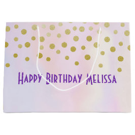 Bolsa De Regalo Grande Faux Gold Confetti en color morado