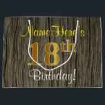 Bolsa De Regalo Grande Faux Wood Look, Faux Gold 18th Birthday   Name<br><div class="desc">Este sencillo y rústico diseño de bolsos de regalo de cumpleaños presenta un mensaje personalizado como "¡Nombre, este es el cumpleaños número 18!" (con el "18" con un aspecto falso/imitación de color dorado) sobre un falso fondo de estilo de madera. El nombre se encuentra en un texto similar a un...</div>