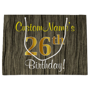 Bolsa De Regalo Grande Faux Wood Look, Faux Gold 26th Birthday + Name
