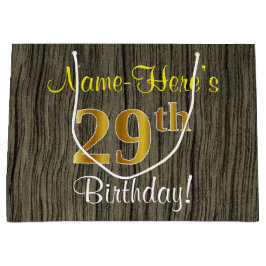 Bolsa De Regalo Grande Faux Wood Look, Faux Gold 29th Birthday + Name