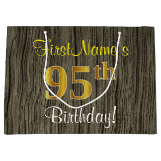Bolsa De Regalo Grande Faux Wood Look, Faux Gold 95th Birthday + Name
