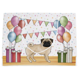 Bolsa De Regalo Grande Fawn Pug Perro colorido Pastel Balón de cumpleaños