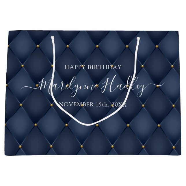 Bolsa De Regalo Grande Fecha de nombre Harlequin Blue Birthday (Anverso)