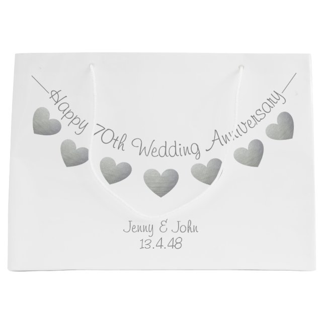 Bolsa De Regalo Grande Felices 70° Aniversario del Boda Corazones platinu (Anverso)