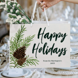 Bolsa De Regalo Grande Felices Fiestas Acuarela Invierno Pine Ivory