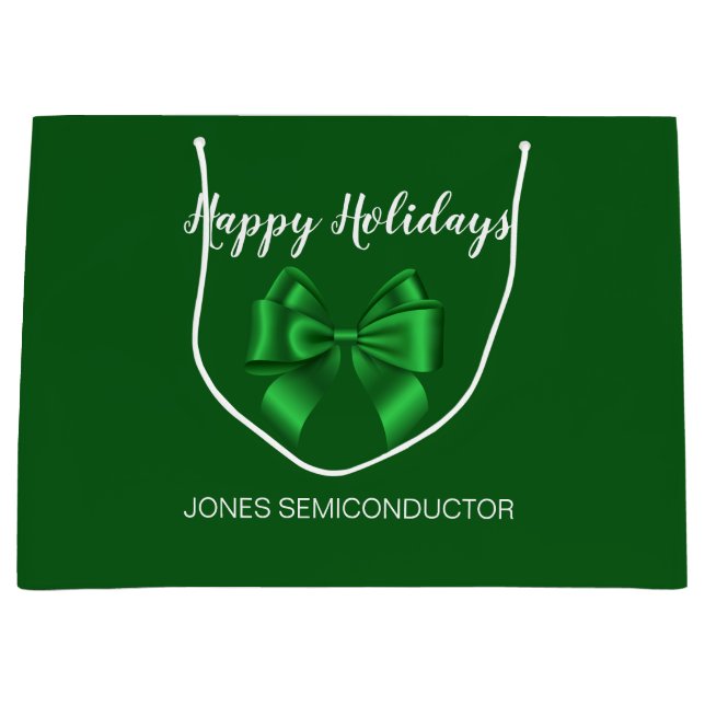 Bolsa De Regalo Grande Felices Fiestas Elegante Verde  (Anverso)