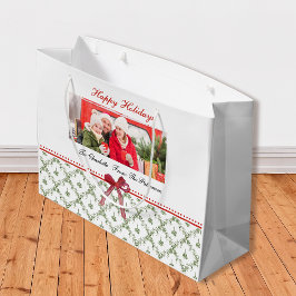 Bolsa De Regalo Grande Felices Fiestas Mistletoe Red Bow Custom Name Phot