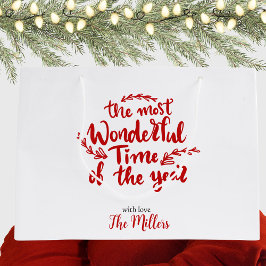 Bolsa De Regalo Grande Felices fiestas Personalizado Navidad Roja y Blanc